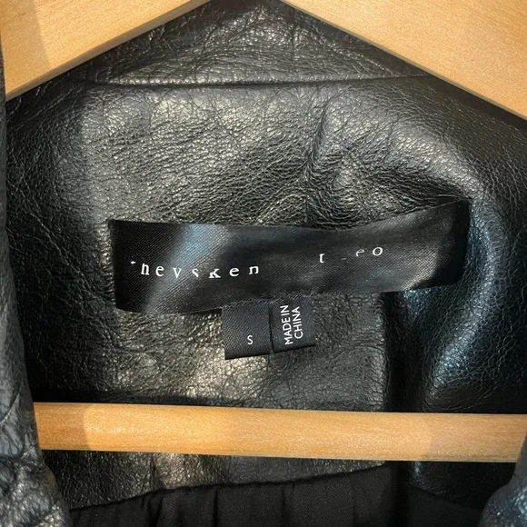 Theyskens' Theory Black Leather Motorcycle Jacket Asymmetrical Zipper - Picture 3 of 4